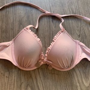 Pink frilly push up bikini top